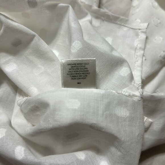 Van Heusen L White Cotton Swiss Dot Long Tab Roll up Sleeve V-Neck Top - Picture 14 of 14